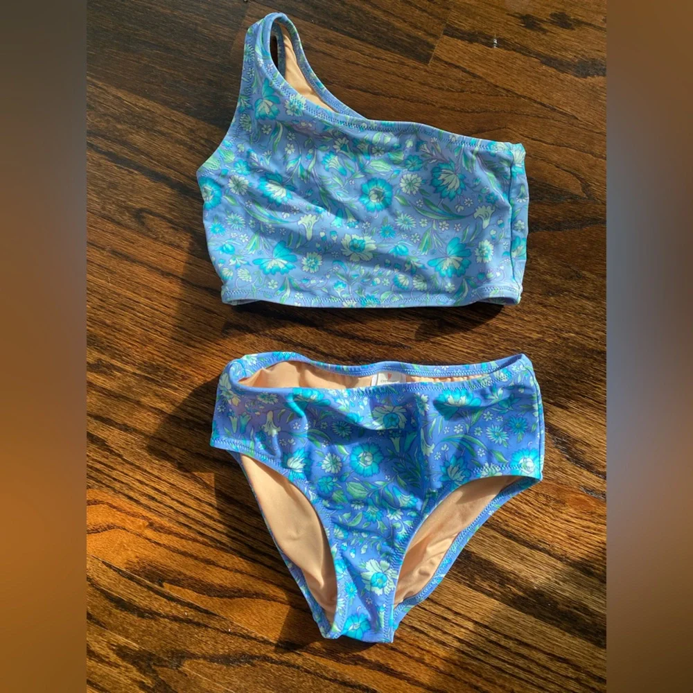 J. Crew Blue Floral One-Shoulder Kids Bikini